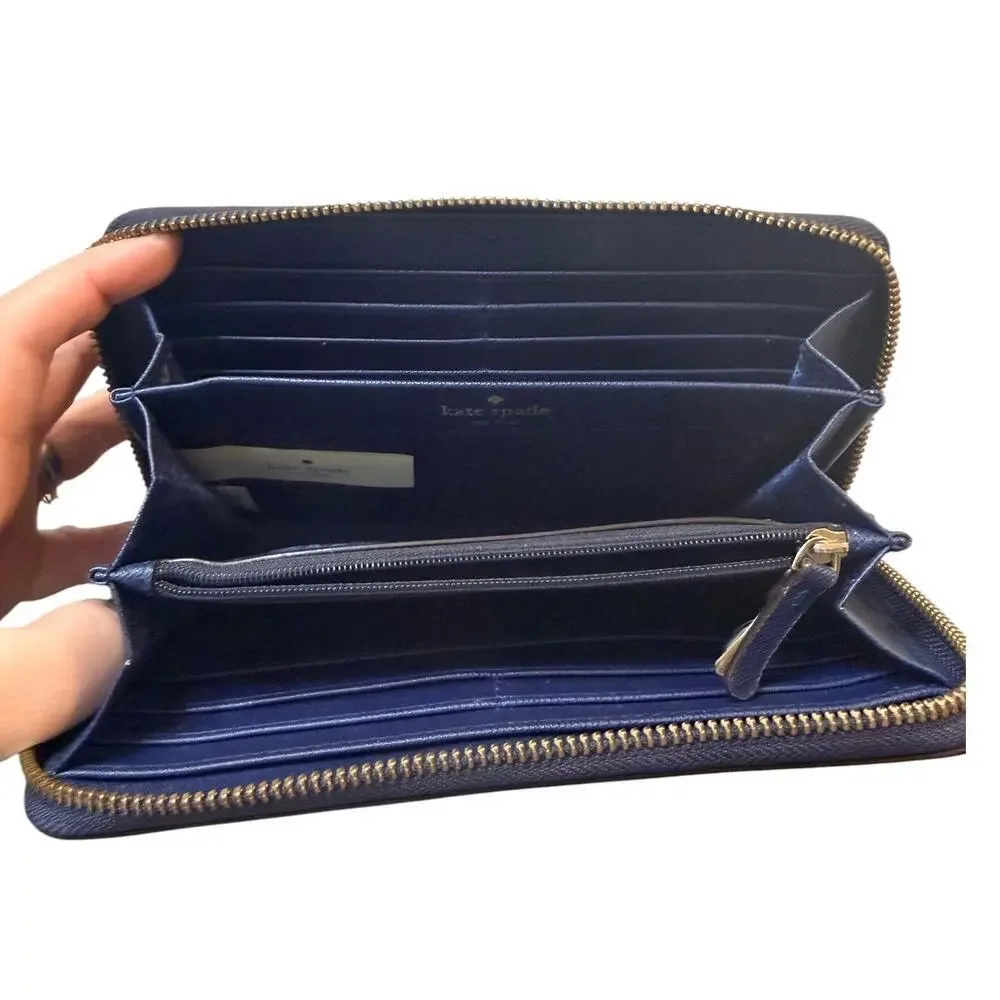 Kate Spade Newbury Lane Neda Zip Wallet Indigo Blue Saffiano Leather